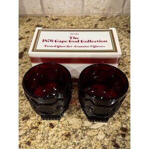 Vintage Avon 1876 Cape Cod Collection Ruby Red Footed Glasses Set of 2